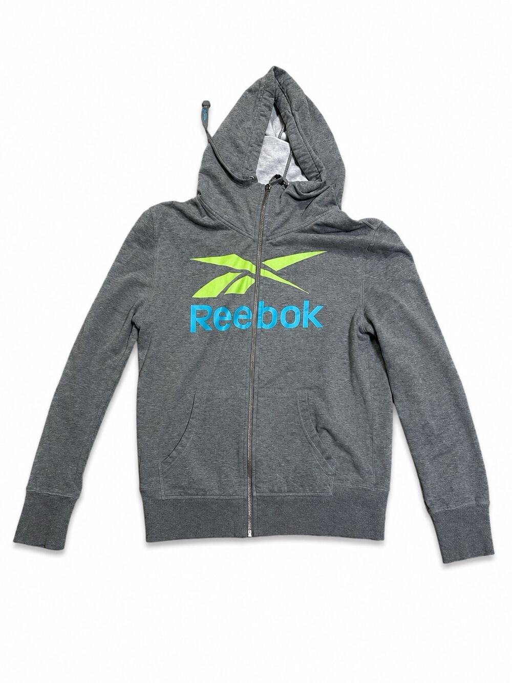 Women's Reebok Hoodie Zip Up Front Pockets Cotton Blend Size Large Gray